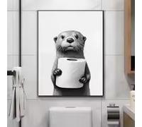 HIPWST Papier toilette avec animaux mignons, décoration murale pour salon, loutre, peinture sur toile, salle de bain, décoration d'intérieur, 40 x 60 cm, sans cadre
