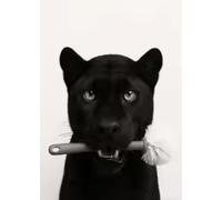 HIPWST Portrait d'animal noir et blanc avec brosse de toilette dans la bouche Poster Impression sur toile Décoration murale amusante pour salle de bain 30 x 45 cm Sans cadre