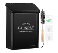 Hipzeepo Boîte à Peluches Magnétique pour Sèche-Linge, Bac à Peluches Mural avec Couvercle et Brosse - Conteneur de Rangement en Métal pour Buanderie Noir