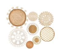 Hipzeepo Décoration Murale de Tapisserie Macrame Blanche Art 8pack, Glands Ronds de Panier à Plateau Plateau Décor Suspendu, Décor de Panier Mural Boho