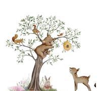 Hipzeepo Dessin Animé Jungle Animal Tree Stickers Muraux pour Enfants Decoration Nursery Room 4pcs Autocollants Muraux Mignons