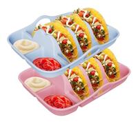 Hipzeepo Ensemble de 2 Assiettes Porte-Tacos en Silicone avec Plateaux à Trempette et Lignes de Séparation, 10 Unités de Support Antidérapantes avec Poignées de Transport Incluses A