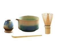 Hipzeepo Ensemble de 4 Ustensiles pour la Préparation du Thé Matcha Japonais avec Bol en Céramique, Fouet en Bambou, Cuillère à Café et Service à Thé pour Les Amateurs de Thé