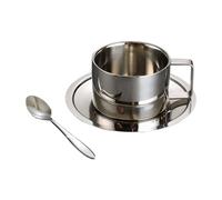 Hipzeepo Ensemble Tasse à Café et Soucoupe en Acier Inoxydable 304 de 200 ML, Double Compartiment, avec Plateau et Poignée. Facile à Nettoyer A