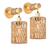 Hipzeepo Lampe Murale Cylindrique en Corde de Rotin pour Une Chambre Rustique et Une Décoration de Campagne, Abat-Jour A