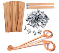 Hipzeepo Lot de 100 Mèches en Bois pour la Fabrication de Bougies, 13 X 1,3 X 1 Cm, Mèches en Bois Naturel avec Coupe-Bougies pour Le Bricolage