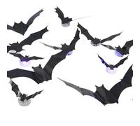 Hipzeepo Pack de 36 Chauves-Souris Décorations d'halloween Décorations d'halloween Intérieures Autocollants Muraux avec LED, Autocollants de Fenêtre 3D Amovibles Décor de Salle de Bain d'halloween