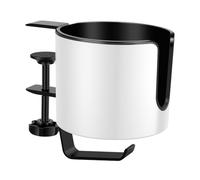 Hipzeepo Porte-Gobelet de Bureau pour Tasses à Café, Gobelets d'eau, Casque de, 2 en 1 Support de Casque, Support de Tasse à Pince Réglable Antidérapant pour Bureau, Blanc