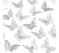 Hipzeepo pour Les Fêtes, Les Mariages et la Décoration de Chambre - 96 Pièces de Décorations Murales en Papillon 3D Métalliques - Autocollants Argentés
