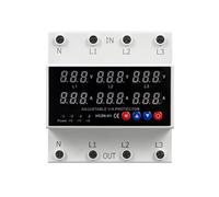 Hipzeepo Voltmètre-Ampèremètre Triphasé sur Rail DIN avec Protection Contre les Surtensions et les Sous-Tensions, Limitation de Courant et Parafoudre à Réarmement Automatique 63 A