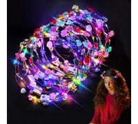 HIQE-FL LED Bandeau Fleur,16 Pièces Fleur Bandeau Guirlande,Coiffe de Guirlande,Fleur Couronne Cheveux,Halloween,Noël,Fête d'anniversaire,Mariage Décoration