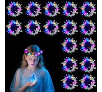 HIQE-FL LED Fleur Guirlande Cheveux,16 Pièces Couronnes de Cheveux lumineuses en Plumes,LED Bandeau Fleur,LED Plumes Bandeaux Lumineux Bandeau,Halloween,Noël,Décoration de Fête