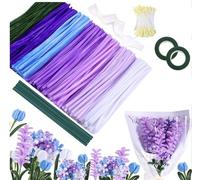 Hiqiku Lot de 500 cure-pipes pour le bricolage - 5 couleurs - Avec 30 bâtons de fleurs, 2 rouleaux de ruban adhésif, étamines et sac de fleurs (violet)