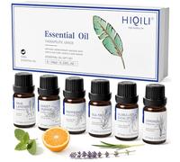 HIQILI Coffret Huiles Essentielles 6x10ml, 100% Pure, pour Diffuseur, Massage, DIY Bougie: Lavande, Eucalyptus, Arbre à thé, Menthe Poivrée, Citronnelle, Orange Douce