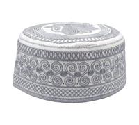 HIQIU Chapeau de prière musulman musulman Kufi pour homme - Chapeau arabe indien - Bonnet brodé - Chapeau plat, gris clair, 56/58 cm