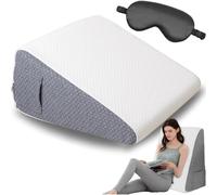 Hiquo Wedge Pillow + 100% Light Blocking Silk Sleep Mask, 4-in-1 Versatile Wedge Pillow, Memory Foam & Removable Cover, Ergonomically Comfortable Support for Your Head Back (Without Neck Pillow)