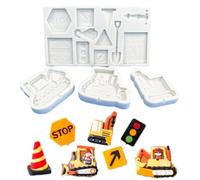 HIRAIDAI Moules Silicone Fondant Moule en Silicone pour Outils De Chantier De Construction, Pelle À Chocolat, Grue, Chariot Élévateur, Moule À Fondant, 4 Pièces