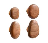 HIRAIDAI Patere Bois Patères Murales En Bois Massif, Motif Galets, Noyer Noir, Hêtre - Lot De 4