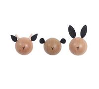 HIRAIDAI Patere Bois Patères Murales Mignonnes En Forme De Têtes D'Animauxde Dessin Animé Pour Le Rangement Dans Le Salon Et Le Bureau - Lot De 3