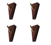 HIRAIDAI Patere Murale Bois Lot De 4 Patères Murales En Bois Massif Et Laiton Pour Décoration, Chambre, Dressing - Installation Sans Perçage - Noyer Noir V