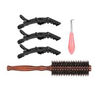 Hiraith Ensemble de Brosses à Poils Ronds en Bois pour une éruption de Cheveux Lisses, 3 Pinces à Bec de Canard pour une Séparation Facile des Cheveux, Conception Ergonomique, Types de
