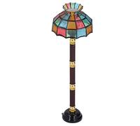 Hiraith Lampadaire Miniature pour Maison de Poupée - Rétro LED alimenté par Batterie - en Métal et Verre Réaliste - Meuble 1:12 avec Abat-Jour coloré pour Micro-aménagement Paysag