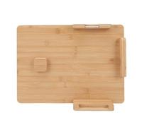 Hiraith Planche à Découper en Bambou avec Fonction Coulissante à une Main, Outil de Cuisine Multifonctionnel avec Arrêt de Pain Antidérapant et Fente de Transfert de Nourriture