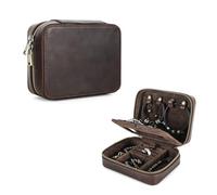 Hiram Boîte à bijoux rétro en cuir Organisateur de rangement pour boucles d'oreilles, bagues, colliers, bracelets, boîte à bijoux rectangulaire de voyage avec miroir de maquillage, pour