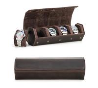 Hiram Boîte à Montres en Cuir Hexagonale pour 4 Montres, Boîte de Rangement Protectrice pour Montres à 4 Fentes, Organisateur de Montres pour les Voyages (Café)
