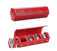 Hiram Boîte à montres Hexagon Cuir véritable Saffiano Boîtier pour 4 montres, Boîte de rangement protectrice pour 4 montres en cuir Organisateur de présentoir pour montres pour hommes (Rouge)