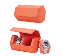 Hiram Boîte à montres hexagonale en cuir Saffiano pour 2 montres, coque de protection pour montres en cuir hexagonal à 2 emplacements, organisateur d'affichage pour hommes (orange)