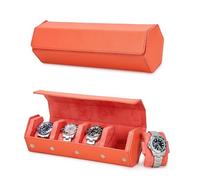 Hiram Boîte à montres hexagonale en véritable cuir Saffiano Boîte à montres pour 4 montres, Organisateur de présentoir à 4 emplacements pour montres en cuir Boîte de rangement protectrice pour montres