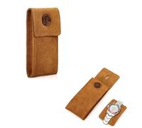 Hiram Boîte de rangement pour montre en cuir suédé de vachette, étui en cuir pour 1 montre - Organisateur de voyage portable pour montre - Pour le voyage et les activités en plein air (Marron)