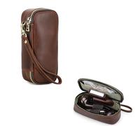 Hiram Cave à cigares en cuir véritable portable multifonction pour homme, 5020-café, For 2 Pipes, Vintage