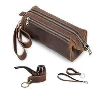 Hiram Cave à cigares en cuir véritable portable multifonction pour homme, 5027-café, For 2 Pipes, Vintage