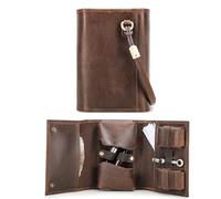 Hiram Étui à cigares portable en cuir véritable pour homme, Café 5028, For 2 Pipes