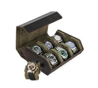 Hiram Étui de rangement hexagonal en cuir véritable pour 6 montres, 6 emplacements pour montres (café)