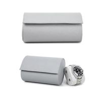 Hiram Étui de Rangement pour Montre en Cuir Saffiano Boîte de Montre de Voyage en Cuir pour 2 Montres Étui de Montre Portable pour Homme avec Coussins Amovibles (Gris)