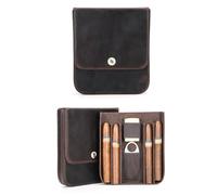 Hiram Étui de voyage à cigares en cuir véritable pour 4 cigares, boîte de rangement portable à 4 emplacements avec fermeture magnétique (café)