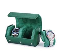 Hiram Étui de voyage en cuir véritable hexagonal, 2 rouleaux de montre, boîte de rangement, organisateur de protection pour montres (vert)