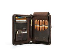 Hiram Étui de Voyage en Cuir Véritable pour 5 Cigares - Boîte Portable Multifonction Avec Poche pour Allume-Cigare, Fente pour Cartes et Téléphone