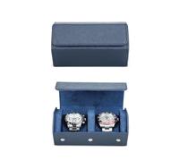 Hiram Étui de voyage hexagonal en cuir véritable pour 2 montres - Boîte de rangement pour montres - Organisateur de protection pour montres - Bleu
