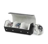 Hiram Étui de voyage hexagonal en cuir véritable pour 3 montres (noir)