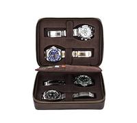 Hiram Étui de voyage multifonction pour 4 montres, étui de rangement portable en cuir véritable pour homme et femme