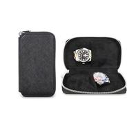 Hiram Étui de Voyage pour Montre 2 Boîte de Rangement pour Montres Cuir Saffiano Organisateur de Montre Portable à Fermeture Éclair (Vert)