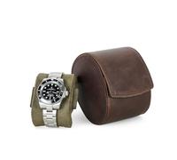 Hiram Étui de voyage pour montre, boîte de rangement en cuir véritable pour 1 montre avec coussin amovible, organiseur de protection portable