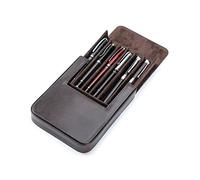 Hiram - Étui en cuir pour stylo portable avec boîte à stylo, fermeture magnétique cachée et plateau amovible pour stylo, design en cuir pour rangement de stylo, café, For 6 Pens, Droit