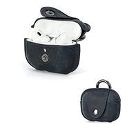 Hiram Étui en cuir véritable anti-poussière pour écouteurs Air Pods Pro 2ème génération avec port de charge et mousqueton Bleu