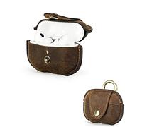 Hiram Étui en cuir véritable anti-poussière pour écouteurs Air Pods Pro 2ème génération avec port de charge et mousqueton (café)