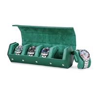 Hiram Hexagone - Rouleau de rangement en cuir véritable pour 4 montres - Boîte de rangement de voyage pour montres - Vert